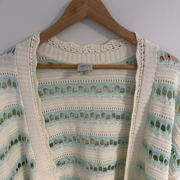 Maeve | Anthropologie | Open Cardigan White and Mint Green Knit Cotton - Picture 5 of 9